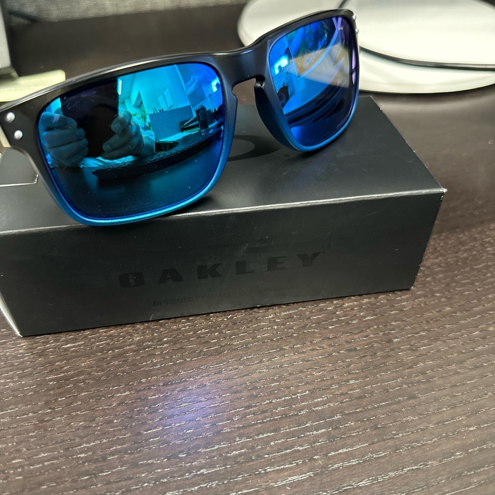 Oakley Black and Blue Holbrook Sporty Sunglasses